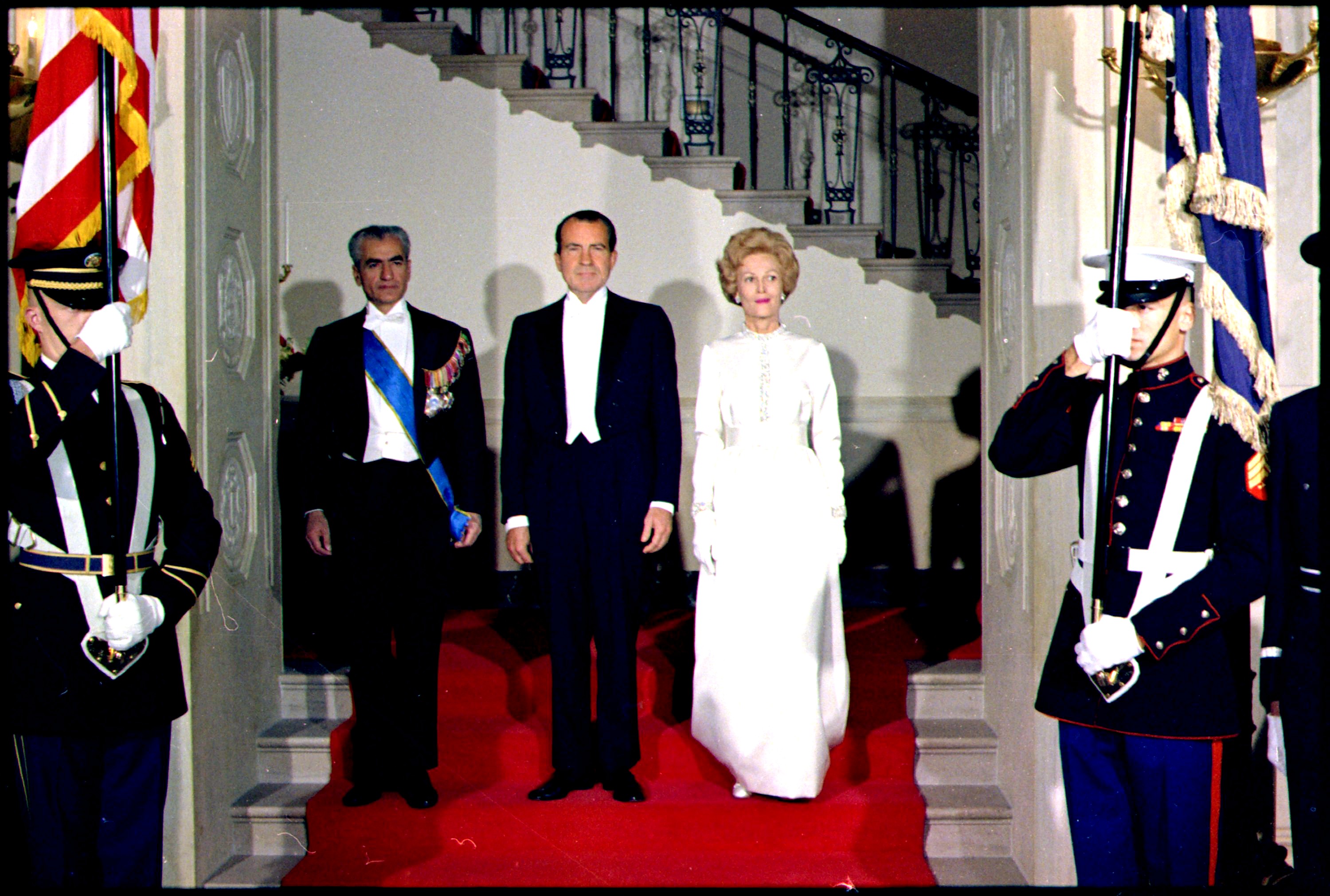 Mohammad Reza Pahlavi Shah Of Iran President Richard Nixon And Mrs Nixon Entering A State.