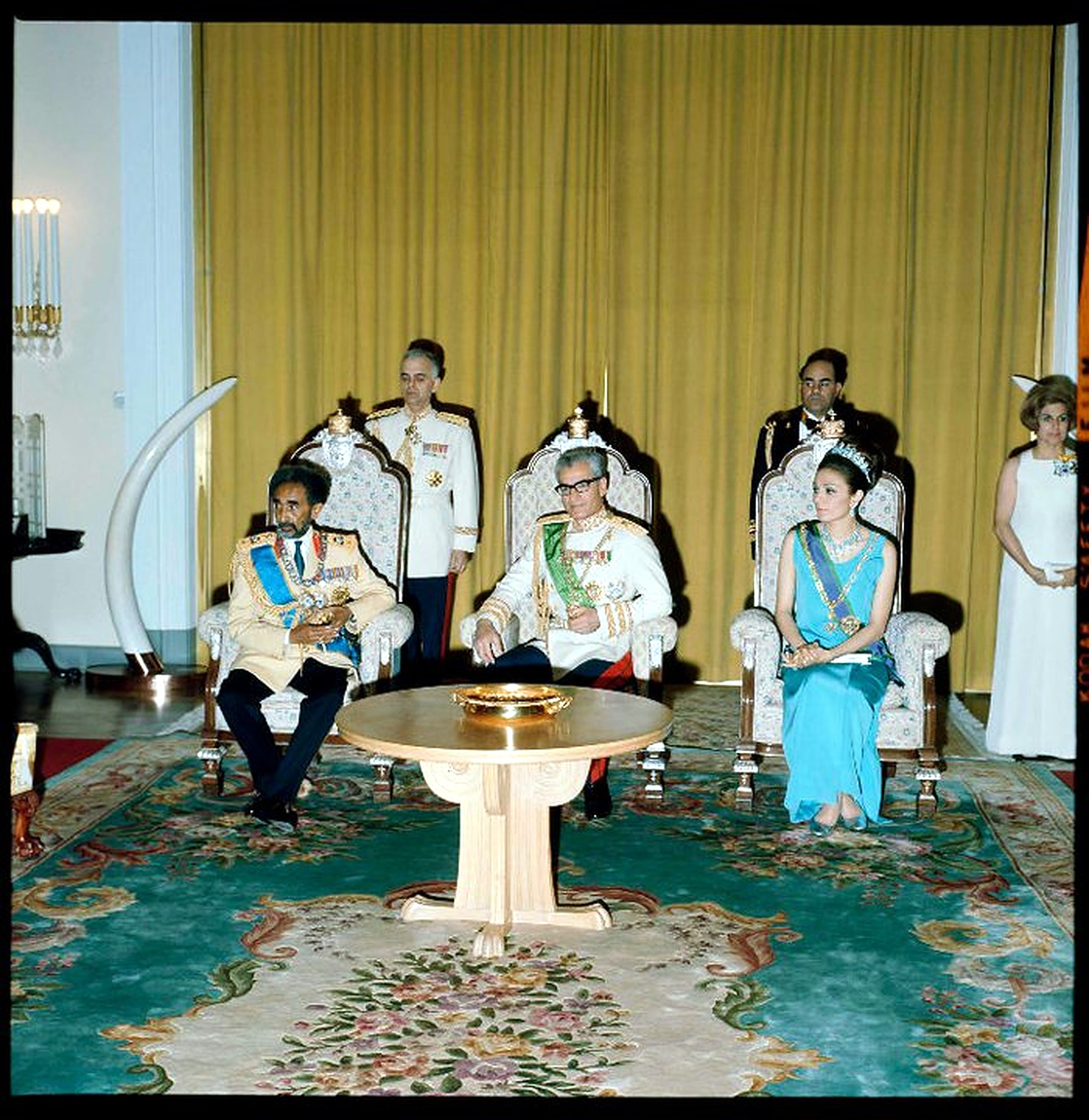 Shah Of Iran With His Wife In Addis Ababa Jubilee Palace With Emperor Haile Selassie I.