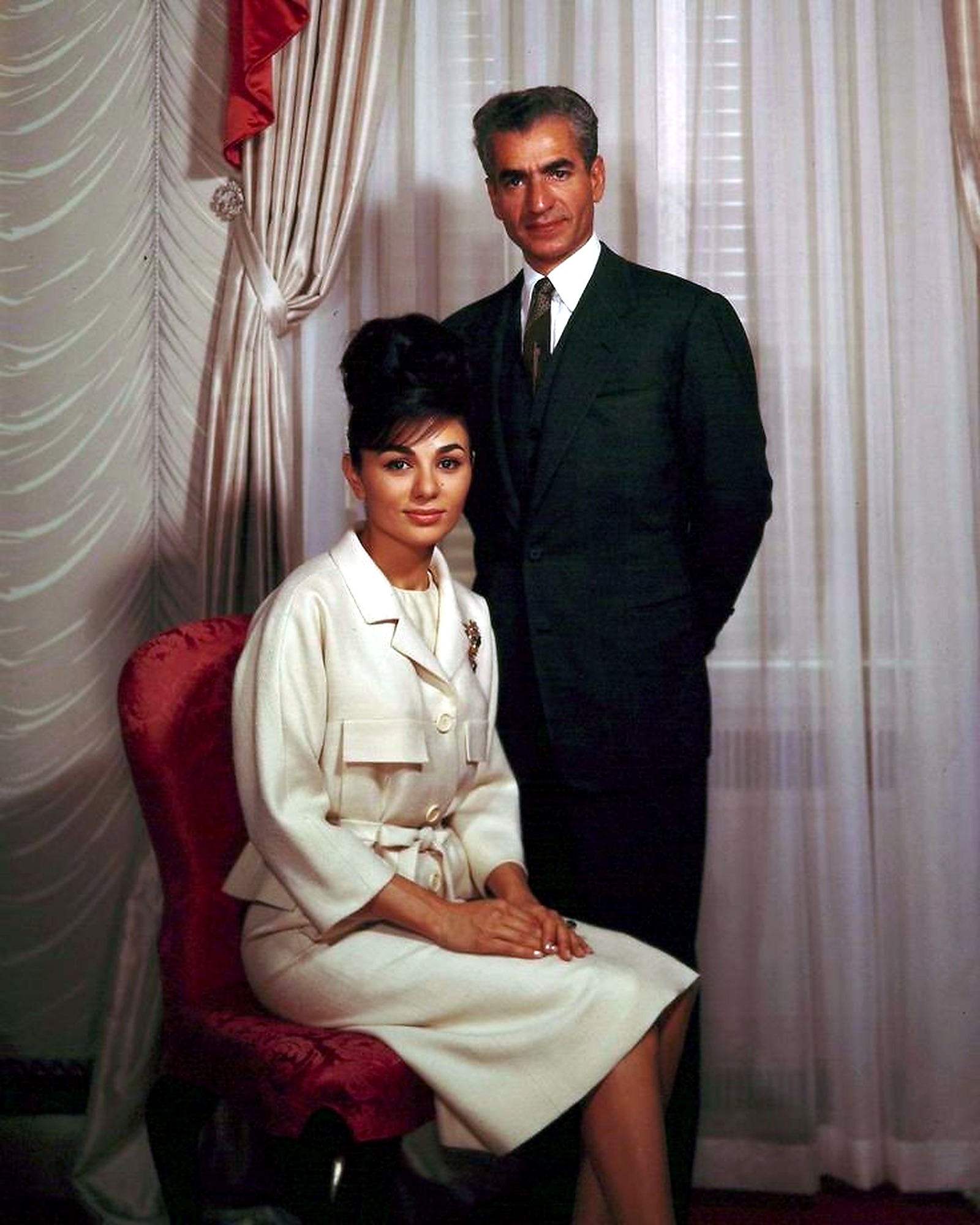 Studio portrait of Farah and Mohammad Reza Shah.