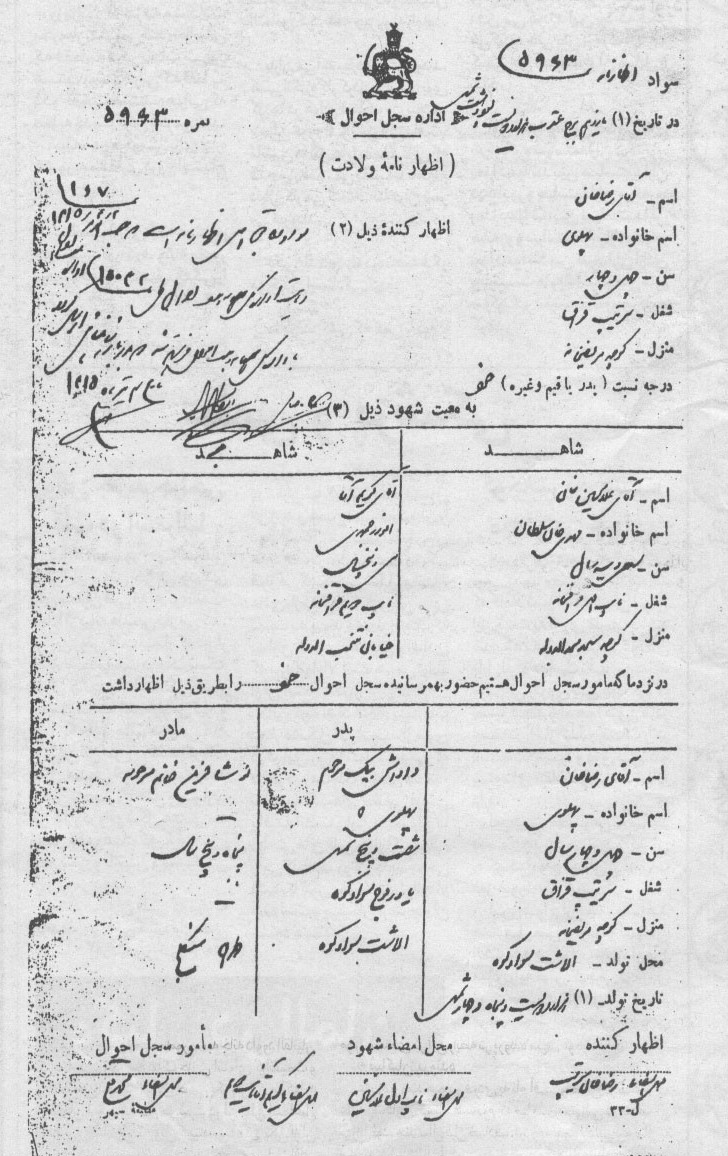 Reza Shah Identity Document.